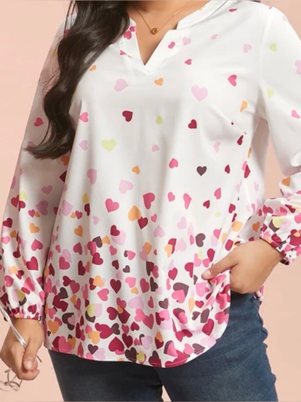NWT BloomChic Notched Collar Blouse with Heart Print size 22/24 Woman